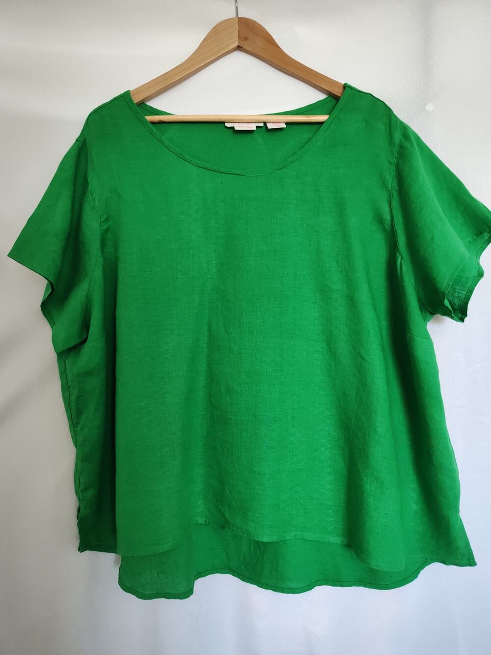 Isaac Mizrahi NY 100% Linen Top 2X Kelly Green Short Sleeve Relaxed Blouse Tunic